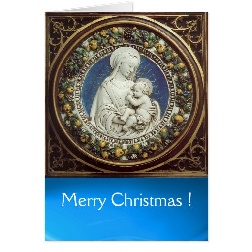 MADONNA WITH CHILD , Round Blue Sapphire Greeting Card