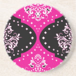 magent pink black white henna damask drink coasters