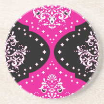 magent pink black white henna damask drink coasters