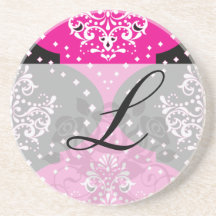 magent pink black white henna damask beverage coasters