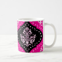 magent pink black white henna damask coffee mugs