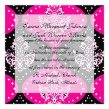 magent pink black white henna damask custom announcements