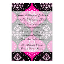 magent pink black white henna damask personalized invite