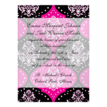 magent pink black white henna damask personalized announcements