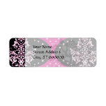 magent pink black white henna damask custom return address label