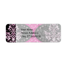 magent pink black white henna damask custom return address label