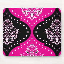 magent pink black white henna damask mouse pads