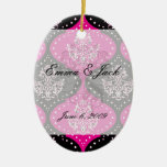 magent pink black white henna damask christmas tree ornament