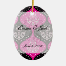 magent pink black white henna damask christmas tree ornament