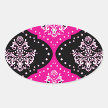 magent pink black white henna damask oval sticker