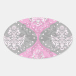 magent pink black white henna damask oval stickers