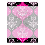 magent pink black white henna damask postcard