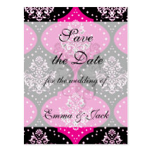 magent pink black white henna damask postcard