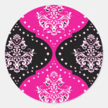 magent pink black white henna damask round sticker