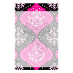 magent pink black white henna damask stationery paper