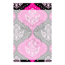 magent pink black white henna damask stationery paper