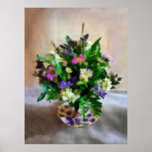 Magenta and White Mum Bouquet Print