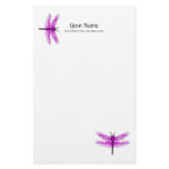 Magenta Dragonfly Linen Stationery