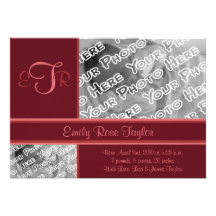 Magenta Elegant Monogram Birth Announcement