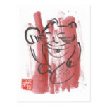 Magenta Maneki Neko Postcard