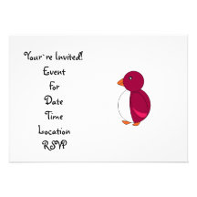 Magenta pink penguin custom invite