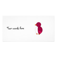 Magenta pink penguin customized photo card
