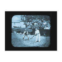 Magic Lantern Slide Cricket Players Cyan Post Cards