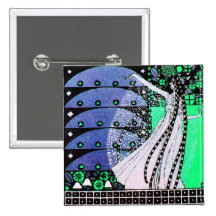 MAGIC OF THE SPRING bright blue black white green Pin
