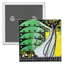 MAGIC OF THE SPRING bright green black  yellow Pinback Button