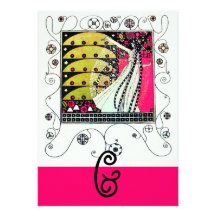 MAGIC OF THE SPRING,bright pink white black yellow Invite