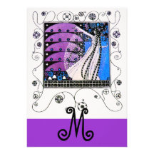 MAGIC OF THE  SPRING ,bright purple black blue Personalized Announcement