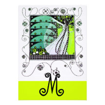 MAGIC OF THE  SPRING ,bright yellow green black Personalized Invitations