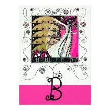 MAGIC OF THE SPRING, Fuchsia,Green Yellow,Black Personalized Invites