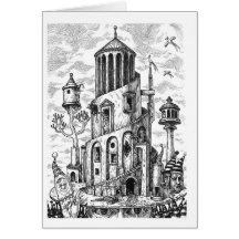 Magic tower on hat greeting card