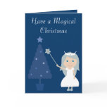 Magical Christmas Fairy Princess & Tree Blue Card