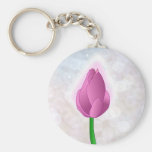 Magical Pink Rose bud on White Bokeh Keychain