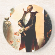 Magician pulling roses out of top hat, c.1892 drink coaster