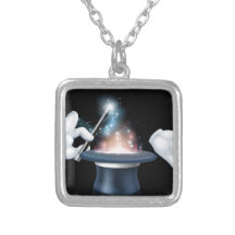 Magician wand and top hat trick pendants