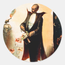 Magicien tirant des roses hors du chapeau supérieu autocollants