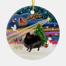 Magie de Noël - Pomeranian (support noir) Décorations De Noël