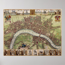 Magnificent 17th century Map of London England Print