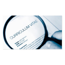 magnifying glass and cv business card