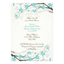 Magnolia branch turquoise bridal shower invitation