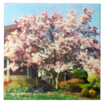 Magnolia Near Green House Ceramic Tiles