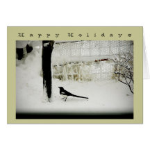magpie in snow by tree photo card.TRForsman, H ...