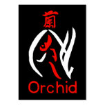 Mahjong Orchid Flower, Red & White on Black Business Card Template
