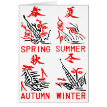 Mahjong Tiles, Four Seasons , On White Background Greeting Cards