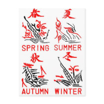 Mahjong Tiles, Four Seasons , On White Background Post Cards