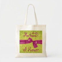 Maid of Honour Bag - Pink and Lime Bow and Damask