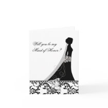 Maid of Honour Cards with Damask Bridal Veil Bow